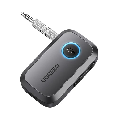 UGREEN Aux Bluetooth Adapter Auto Bluetooth 5.3 Empfänger Freisprechanruf Aluminium"Beschichtung, Dual Kopplung, 15 Stunden Spielzeit Klinke Bluetooth für Autoradio/Stereoanlage/Headset (Space Gray) von UGREEN