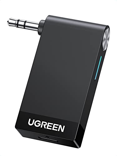 UGREEN Aux Bluetooth Adapter Auto für Freisprechanruf und Musik Hören beim Fahren, Bluetooth Klinke Empfänger mit Bluetooth 5.0 Receiver für Auto, Lautsprecher und Verstärker von UGREEN