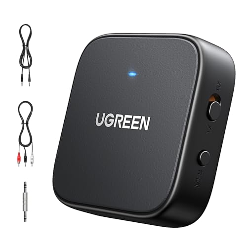 UGREEN Bluetooth 5.2 Klinke Adapter für Zwei Kopfhörer wie Airpods 2 in 1 Bluetooth Empfänger für TV, Stereoanlage, kabelloses Audio Transmitter Receiver Klinke für Auto,Flugzeug von UGREEN