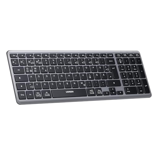 UGREEN Bluetooth Tastatur Kabellos (BT5.0+2.4G), Wiederaufladbare Ultra Slim Scherentastatur mit 4 Kanälen, Keyboard mit Ziffernblock für macOS/Windows/Linux/Chrome/iOS/Android-QWERTZ Layout von UGREEN