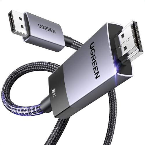 UGREEN Displayport auf HDMI Kabel 8K 60Hz 4K 240Hz DP 1.4 zu HDMI 2.1, Aluminium DP auf HDMI Kabel Kompatibel mit 3D HDR HDCP2.3 AMD NVIDIA für HDTV Laptop Projektor Monitor (2M) von UGREEN