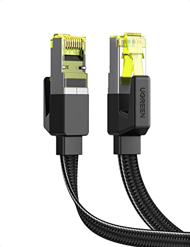 UGREEN Ethernet Kabel CAT 7 Gigabit Lan Kabel Flach 10Gbps Netzwerkkabel POE RJ45 FTP 10000 Mbits Patchkabel mit Baumwollmantel kompatibel mit Switch Modem Router Access Point(15M) von UGREEN
