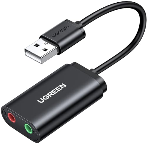 UGREEN Externe USB Soundkarte Klinke USB Adapter für Computer, PS5, PS4, USB Audio Stereo Adapter External Sound Card (Schwarz) von UGREEN