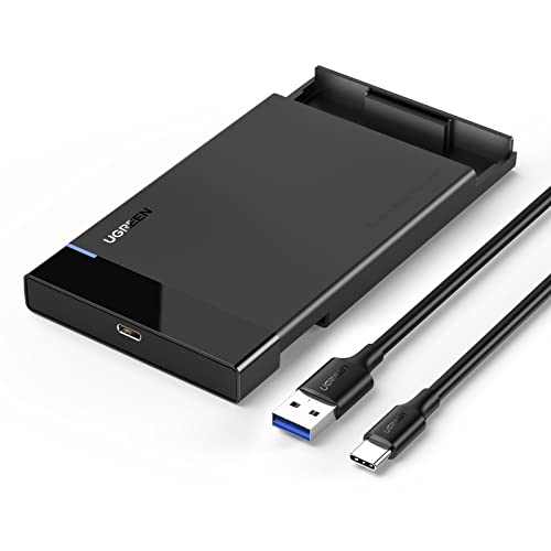 UGREEN Festplattengehäuse 2,5 Zoll USB C 3.2 Gen 2 auf SATA III bis zu 6 Gbps Externes Gehäuse für SSD und HDD in Höhe 9.5mm/7mm UASP unterstützt, SATA Gehäuse mit USB C 3.1Kabel werkzeugfreie Montage von UGREEN