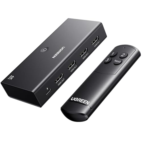 UGREEN HDMI Switch 3 in 1 Out 4K@60Hz, HDMI Splitter mit Fernbedienung Unterstützt HDR10+ CEC HDCP2.2 Kompatibel mit Switch PS5/4/3 Xbox Blu Ray Player von UGREEN