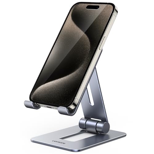 UGREEN Handy Ständer Aluminium Handyhalterung tisch, faltbarer Handyständer für Schreibtisch und Unterwegs kompatibel mit iPhone 15 14 13 Pro Max, Huawei, Galaxy S23+ Ultra 22, alle Smartphones.(Grau) von UGREEN