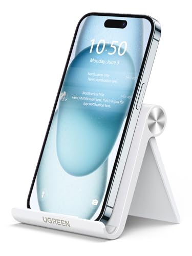 UGREEN Handy Ständer Tisch Handy Halter Handyhalterung Tisch Aufsteller tragbarer Handyständer kompatibel mit iPhone 15 14 13 12 Pro Max, Galaxy S23 Ultra S23+ S23 S22 S21 bis zu 7,9 Zoll (Weiß) von UGREEN