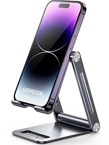 UGREEN Handy Ständer Verstellbar Aluminium Handyständer für Tisch Handyhalterung Handyhalter Schreibtisch kompatibel mit iPhone 14 13 Pro Max, Galaxy S23 Ultra S23+ S23, Huawei bis 7,9 Zoll (Grau) von UGREEN