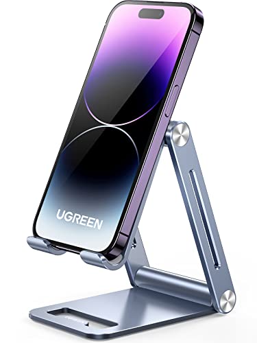 UGREEN Handy Ständer Verstellbar Aluminium Handyständer für Tisch Handyhalterung Handyhalter Schreibtisch kompatibel mit iPhone 15 14 13 Pro Max, Galaxy S23 Ultra S23+ S23, Huawei bis 7,9 Zoll (Blau) von UGREEN