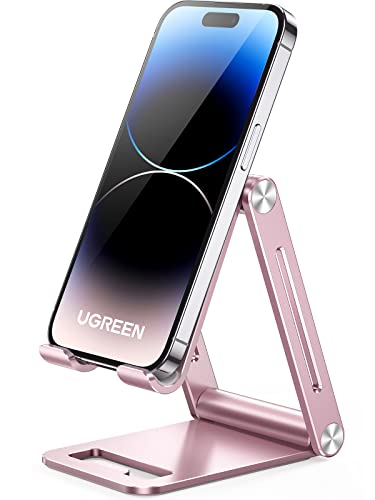 UGREEN Handy Ständer Verstellbar Aluminium Handyständer für Tisch Handyhalterung Handyhalter Schreibtisch kompatibel mit iPhone 15 14 13 Pro Max, Galaxy S23 Ultra S23+ S23, Huawei bis 7,9 Zoll (Pink) von UGREEN