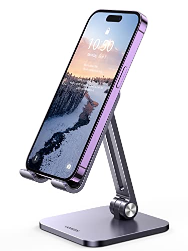 UGREEN Handyhalter Tisch Aluminium Verstellbar Büro Handy Ständer Tisch Handyhalterung Smartphone Ständer Handy Halterung kompatibel mit iPhone 15 14 13 12 Pro Galaxy S23 Ultra S23+ S23 bis 7,2 Zoll von UGREEN