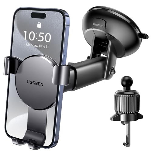 UGREEN Handyhalterung Auto 2 in 1 Schwerkraft Kfz Handyhalterung Lüftung und Saugnapf Handyhalter Auto kompatibel mit iPhone 16 15 Pro Max Plus 14 13 Galaxy F34 S23 Huawei Mate 60 Pro usw. von UGREEN
