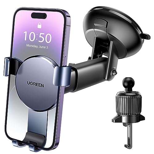 UGREEN Handyhalterung Auto 2 in 1 Schwerkraft Kfz Handyhalterung Lüftung und Saugnapf Handyhalter kompatibel mit iPhone 16 15 Pro Max Plus 14 13 Galaxy F34 S23 Huawei Mate 60 Pro usw. von UGREEN