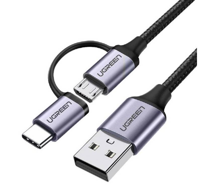 UGREEN Kabel 2in1 USB - Micro USB / USB Typ C Kabel 1m schwarz USB-Kabel von UGREEN