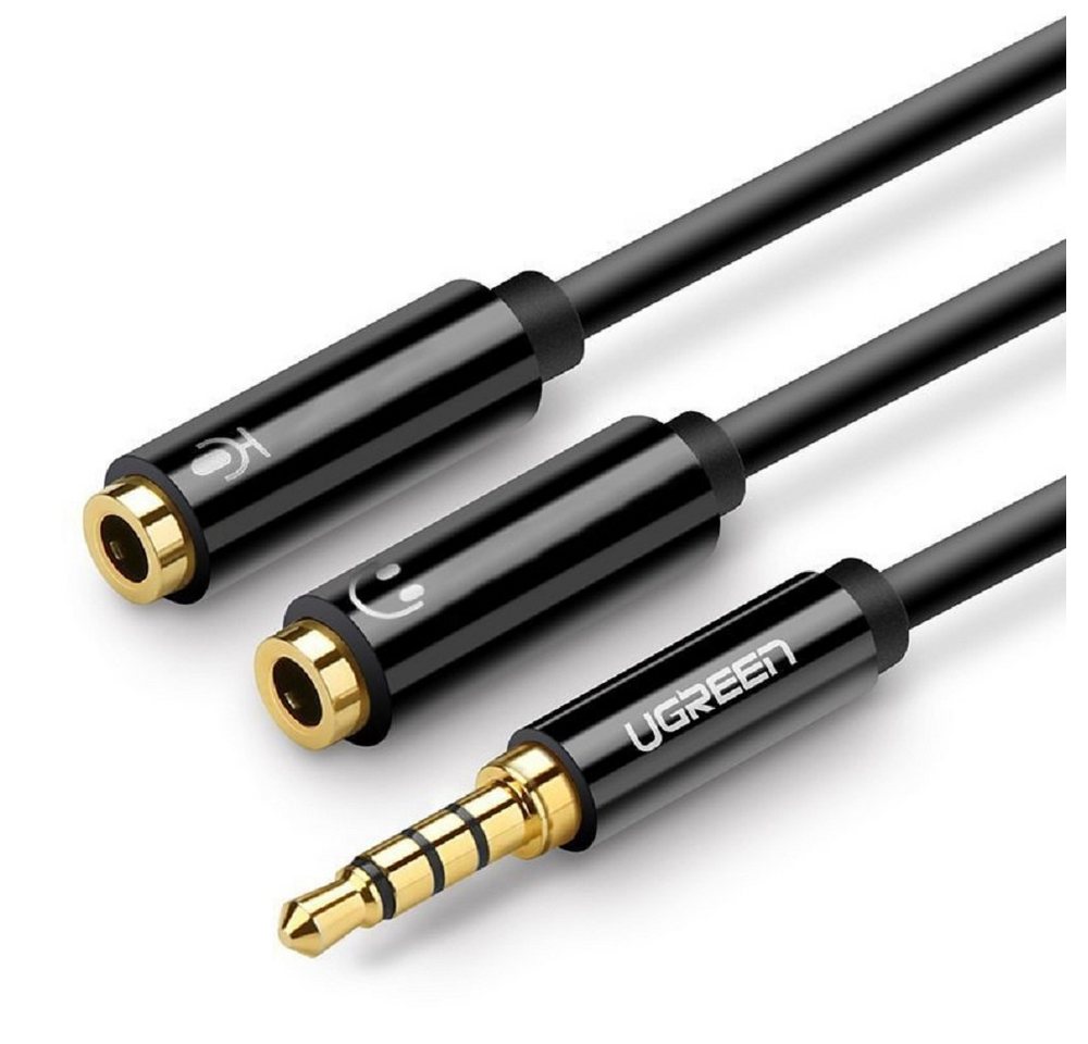 UGREEN Kabel Kopfhörersplitter 3,5 mm Miniklinke AUX Mikrofon 20 cm schwarz Audio-Kabel von UGREEN
