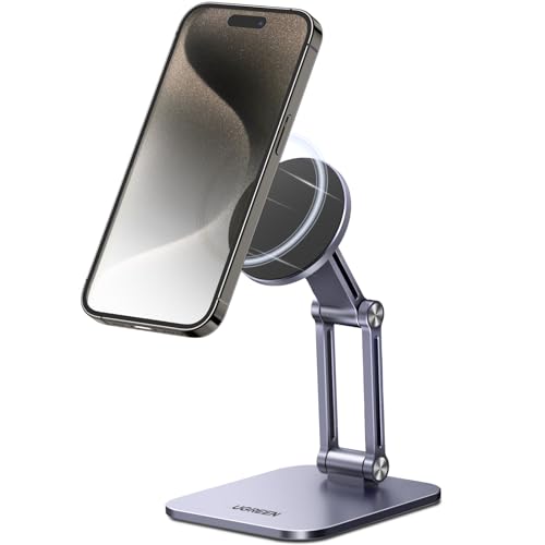 UGREEN Magnetischer Handy Ständer Magsafe Handyhalter Tisch Faltbarer iPhone Ständer mit Metallringe kompatibel mit iPhone 15 14 13 12 Pro Max und Magsafe Hülle, Galaxy S23 Ultra S23+ usw. (Grau) von UGREEN
