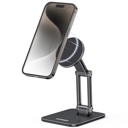UGREEN Magnetischer Handy Ständer Magsafe Handyhalter Tisch Faltbarer iPhone Ständer mit Metallringe kompatibel mit iPhone 16 15 14 13 12 Pro Max und Magsafe Hülle, Galaxy S23 Ultra S23+ (Schwarz) von UGREEN