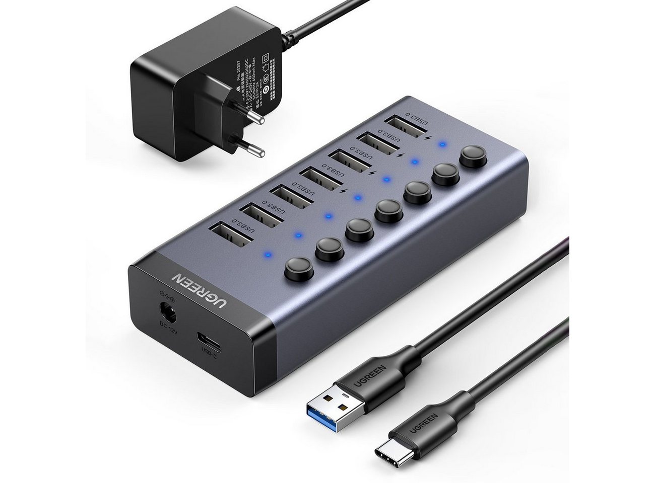 UGREEN Multifunktions HUB 7in1 USB Typ C - 7x USB Typ A PowerDelivery USB-Ladegerät von UGREEN