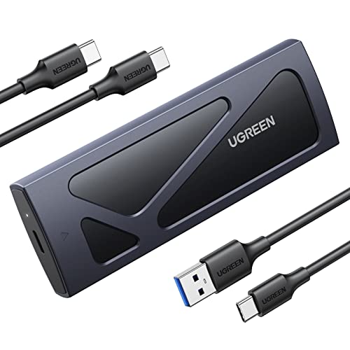 UGREEN NVMe M.2 Gehäuse USB 3.2 NVMe SSD Gehäuse-Adapter mit Kühlkissen 10 Gbps für NVMe PCIe M-Key/M+B Key in 2230/2242/2260/2280 mit USB CC und AC Kabel Werkzeuglos(Schwarz) von UGREEN