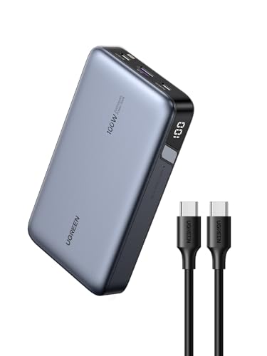 UGREEN Nexode 100W Power Bank 20000mAh Powerbank mit 3 Anschlüsse USB C externer Akku mit Digitales Display, kompatibel mit MacBook Pro/Air, iPhone 16/16 Pro /16 Pro Max/15/14, Galaxy S24 Ultra, Dell von UGREEN