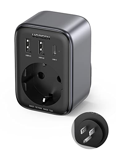 UGREEN Nexode Reiseadapter USA 30W Adapter USA Deutschland Stecker mit USB C Schnellladung 4-in-1 Reisestecker GaN für Kanada, Kolumbien, Thailand, Brasilien, kompatibel mit iPhone 15 Pro Max/Pro/15 von UGREEN