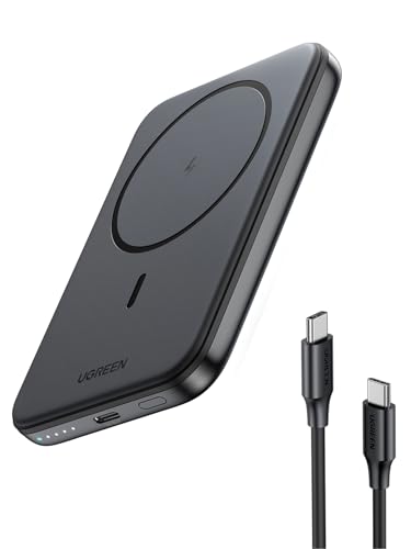 UGREEN Nexode Wireless Power Bank 5000mAh Magnetische Powerbank klein mit USB-C Schnellladefunktion, Kabellose externer Akku MagSafe kompatibel mit iPhone 15 Pro Max/Pro/15/14 Pro Max/13 Pro (Schwarz) von UGREEN