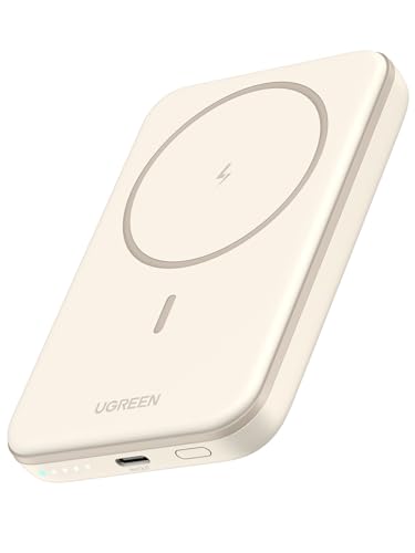 UGREEN Nexode Wireless Powerbank 5000mAh Magnetische Power Bank klein mit USB-C Schnellladefunktion, Kabellose externer Akku MagSafe kompatibel mit iPhone 15 Pro Max/Pro/15/14 Pro Max/13 Pro (Weiß) von UGREEN