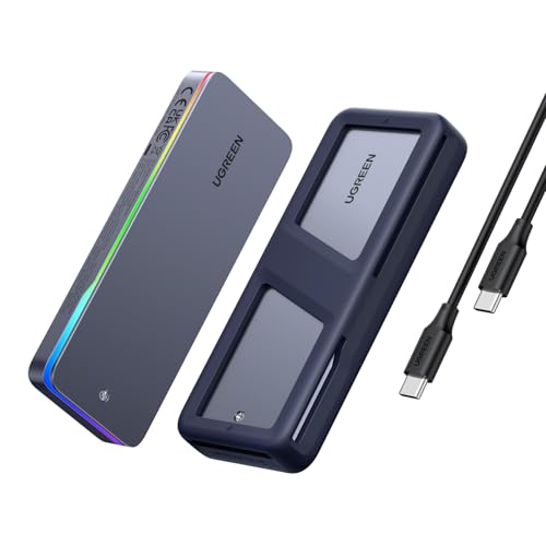 UGREEN M.2 NVMe SATA SSD Gehäuse 20 Gbps mit RGB, USB C 3.2 Gen 2x2 M.2 Gehäuse für M Key/B+M Key in 2230/2242/2260/2280, kompatibel mit MacBook 2024 M4, HP 14pro, iPhone 16 pro max, PS5, Switch von UGREEN