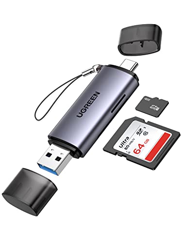 UGREEN SD Kartenleser 104MB/s Dual Stecker Kartenlesegerät USB C USB 3.0 SD Card Reader Speicherkartenleser Sd Karten Adapter Kompatibel mit iPhone 15 Serie/Android/Windows/macOS usw (Grau) von UGREEN