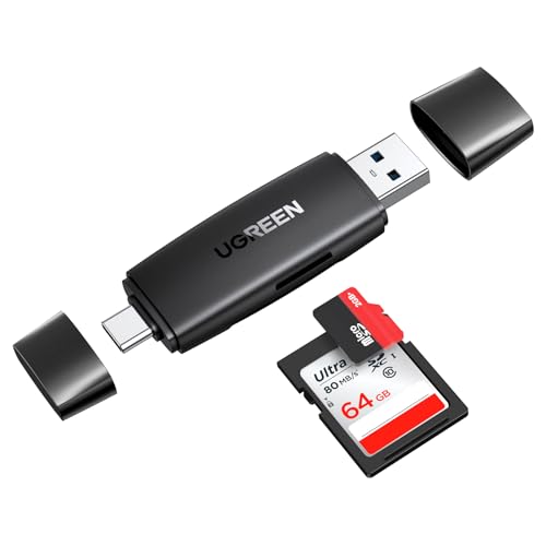 UGREEN SD Kartenleser Dual Stecker Kartenlesegerät USB C USB 3.0 SD Card Reader Speicherkartenleser Sd Karten Adapter Kompatibel mit iPhone 16 Serie/Android/Windows/macOS usw (Schwarz) von UGREEN