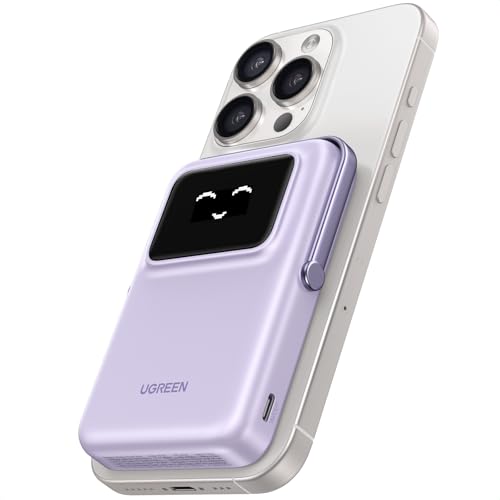 UGREEN UNO Wireless Powerbank 10000mAh Magnetische Power Bank mit USB-C Schnellladefunktion 20W und Ständer kabellos MagSafe kompatibel mit iPhone 16 Pro Max/16 Pro/16/15 Pro Max/Pro/15/14(Lila) von UGREEN