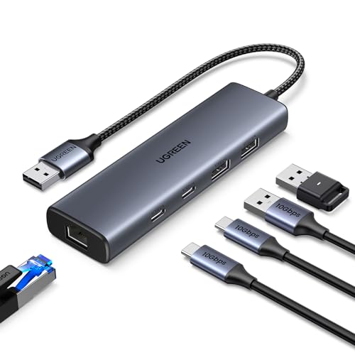 UGREEN USB 3.2 Hub LAN Adapter Ethernet Adapter mit 2xUSB C Port und 2xUSB A Ports, USB A auf RJ45 Gigabit Netzwerkadapter kompatibel mit Laptop, PC, Switch unter Windows, MacOS usw. UGREEN USB 3.2 Hub LAN Adapter Ethernet Adapter mit 2xUSB C Port und 2xUSB A Ports, USB A auf RJ45 Gigabit Netzwerkadapter kompatibel mit Laptop, PC, Switch unter Windows, MacOS usw. von UGREEN