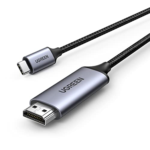 UGREEN USB C auf HDMI Kabel 4K 60Hz 2m Thunderbolt 3/USB C 3.1 HDMI Kabel UHD Geflochten-Aluminium kompatibel mit iPhone 15 MacBook Pro 2021 iPad Pro/Air, Galaxy S23 Ultra usw. (2M) von UGREEN