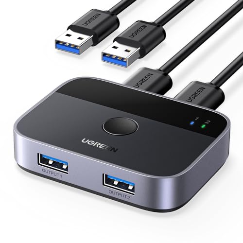 UGREEN USB Switch 2PC USB Switch 3.0 2 In 2 Out USB Umschalter mit 2 USB 3.0 A auf A Kabel für Tastatur, Maus, Drucker, Festplatten, USB-Kameras usw. von UGREEN