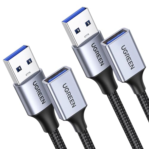 UGREEN USB Verlängerung 3.0 5Gbps Verlängerungskabel (2 Stück 3M) A auf A USB Extension Cable mit Nylonkabel und Aluminiumgehäuse für Stick Maus Kopfhörer Hub Drucker Webcam Kamera usw. von UGREEN