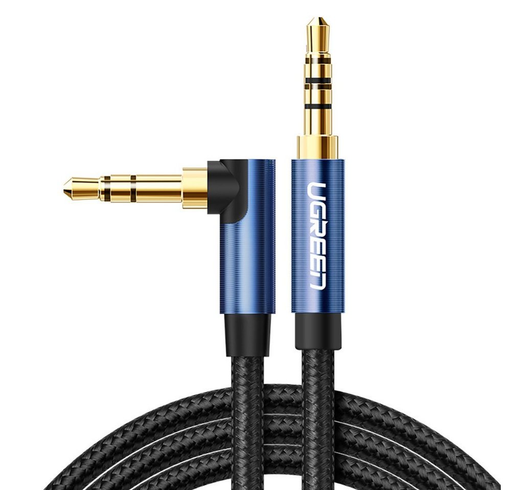 UGREEN gewinkeltes AUX-Kabel 2 x Miniklinke 3,5 mm 1m blau Audio-Adapter, 100 cm von UGREEN