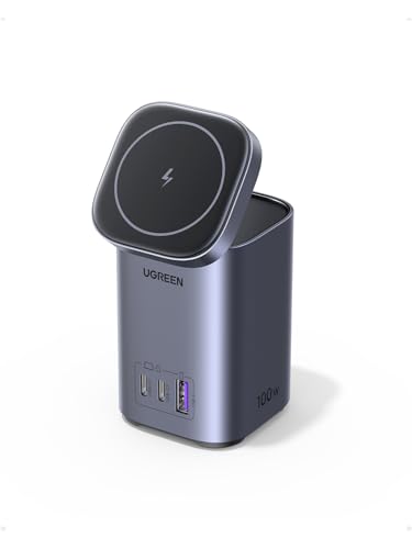 UGREEN USB-C Ladegerät 100W, Nexode Qi2 Ladegerät 15W Netzteil GaN Wireless Charger 4-in-1 Ladestation mit induktivem Ladeständer kompatibel mit MacBook Pro/Air, iPhone 12-16 Serien von UGREEN