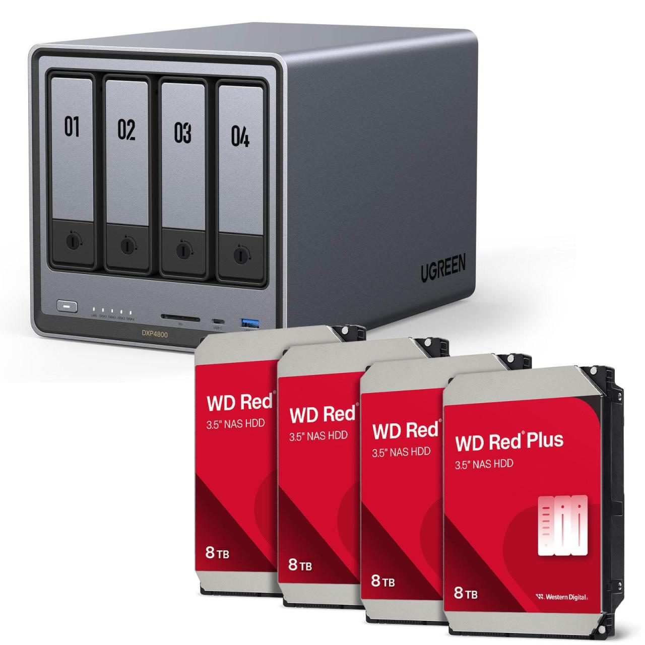 Ugreen NASync DXP4800 + Western Digital Festplatte 32 TB (4 x 8 TB) von UGREEN