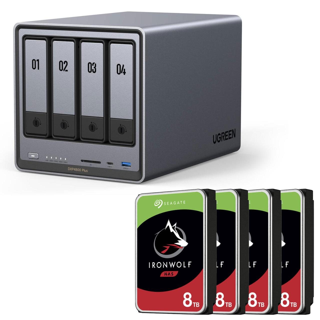 Ugreen NASync DXP4800 Plus + SEAGATE Festplatte 32 TB (4 x 8 TB) von UGREEN