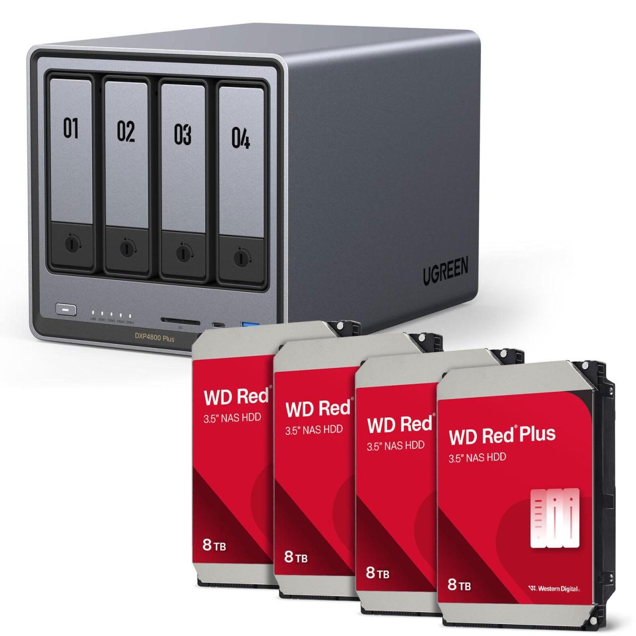 Ugreen NASync DXP4800 Plus + Western Digital Festplatte 32 TB (4 x 8 TB) von UGREEN