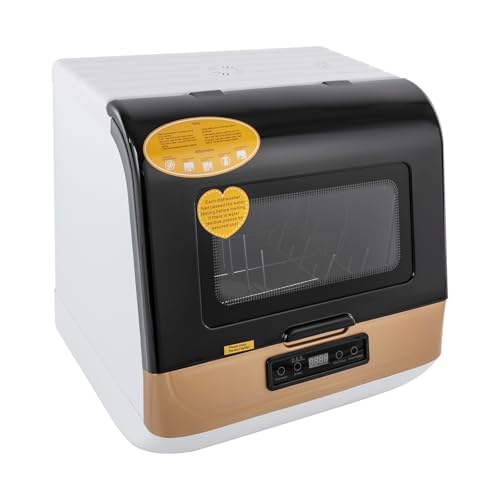Geschirrspüler Multifunktional Tragbarer Geschirrspüler 800W 220V Mini-Geschirrspüler Mehrere Reinigungsmodi Aufklappbarer Deckel 360° Drehbare Sprühvorrichtung (Gold) von UHDUIG