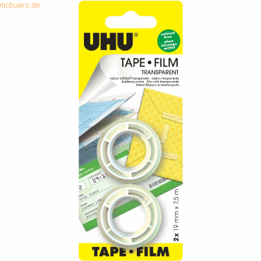 12 x Uhu Klebefilm Tape Film Nachfüllrollen 7,5mx19mm transaprent VE=2 von UHU