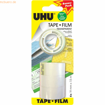 12 x Uhu Klebefilm Tape Film Nachfüllrollen 7,5mx19mm transaprent VE=4 von UHU