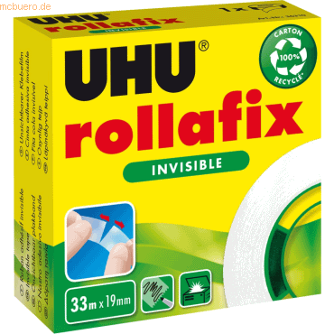 12 x Uhu Klebefilm rollafix Invisible Nachfüllrolle 33mx19mm beschrift von UHU