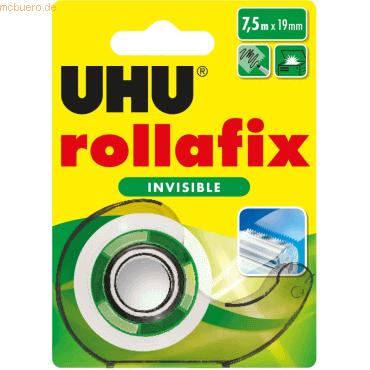12 x Uhu Klebefilmabroller rollafix Invisible 7,5mx19mm + Nachfüllroll von UHU