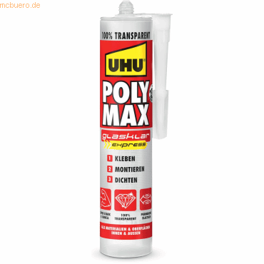 12 x Uhu Montagekleber Poly Max glasklar Kartusche 300 g von UHU