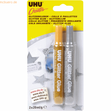 6 x Uhu Glitzerkleber Creative Glitter Glue 2x20ml gold/silber von UHU