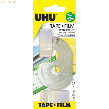 6 x Uhu Klebefilmabroller Tape Film 7,5mx19mm + 3 Nachfüllrollen trans von UHU