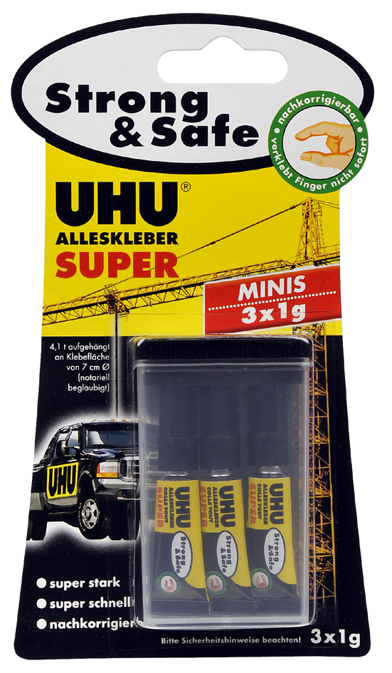 UHU Alleskleber SUPER Strong & SAFE MINIS, 3 Tuben à 1 g von UHU