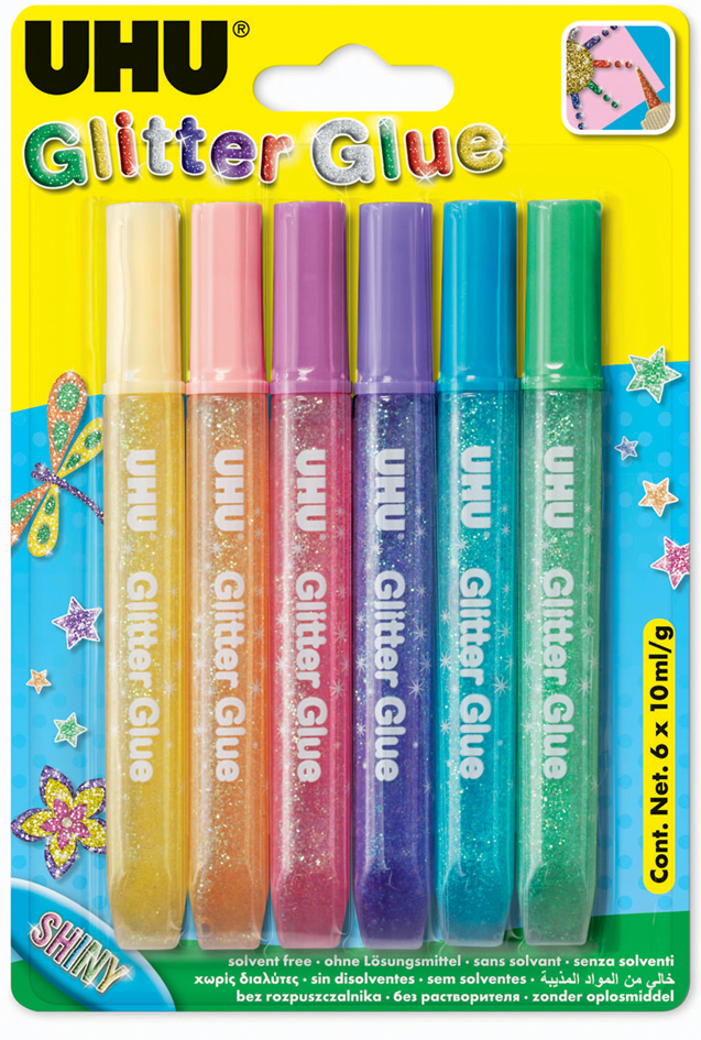 UHU Glitzerkleber Glitter Glue Shiny, Inhalt: 6 x 10 ml von UHU